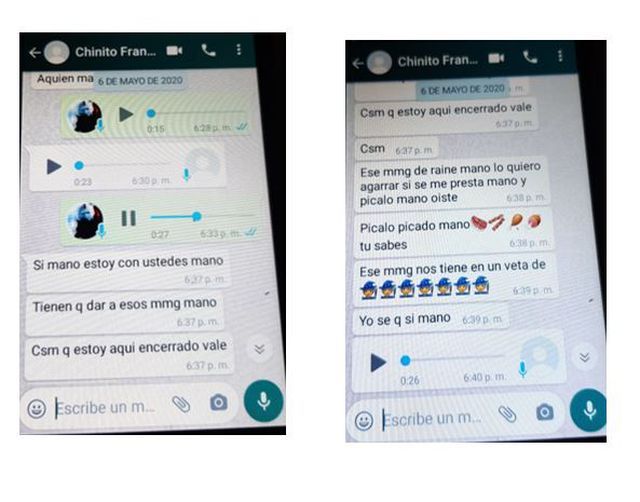 Conversaciones de Michael Rondón con un reo de Venezuela coordinando los asesinatos por encargo en su país. Ahí le indica que tiene que ‘picarlo’ (descuartizarlo).
